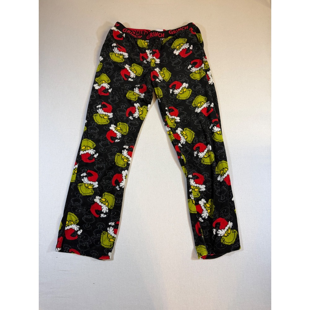 Dr Seuss The Grinch Mens Fleece Pajama Pants Black Christmas Holiday Large 1034